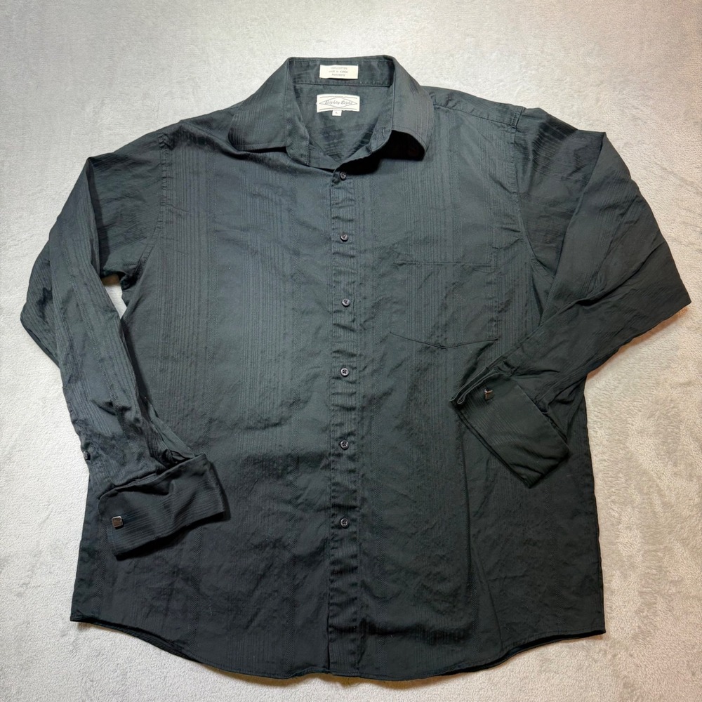 Vintage Black Textured‎ Stripe Button Down Shirt Long Sleeve 90s Eighty Eight L